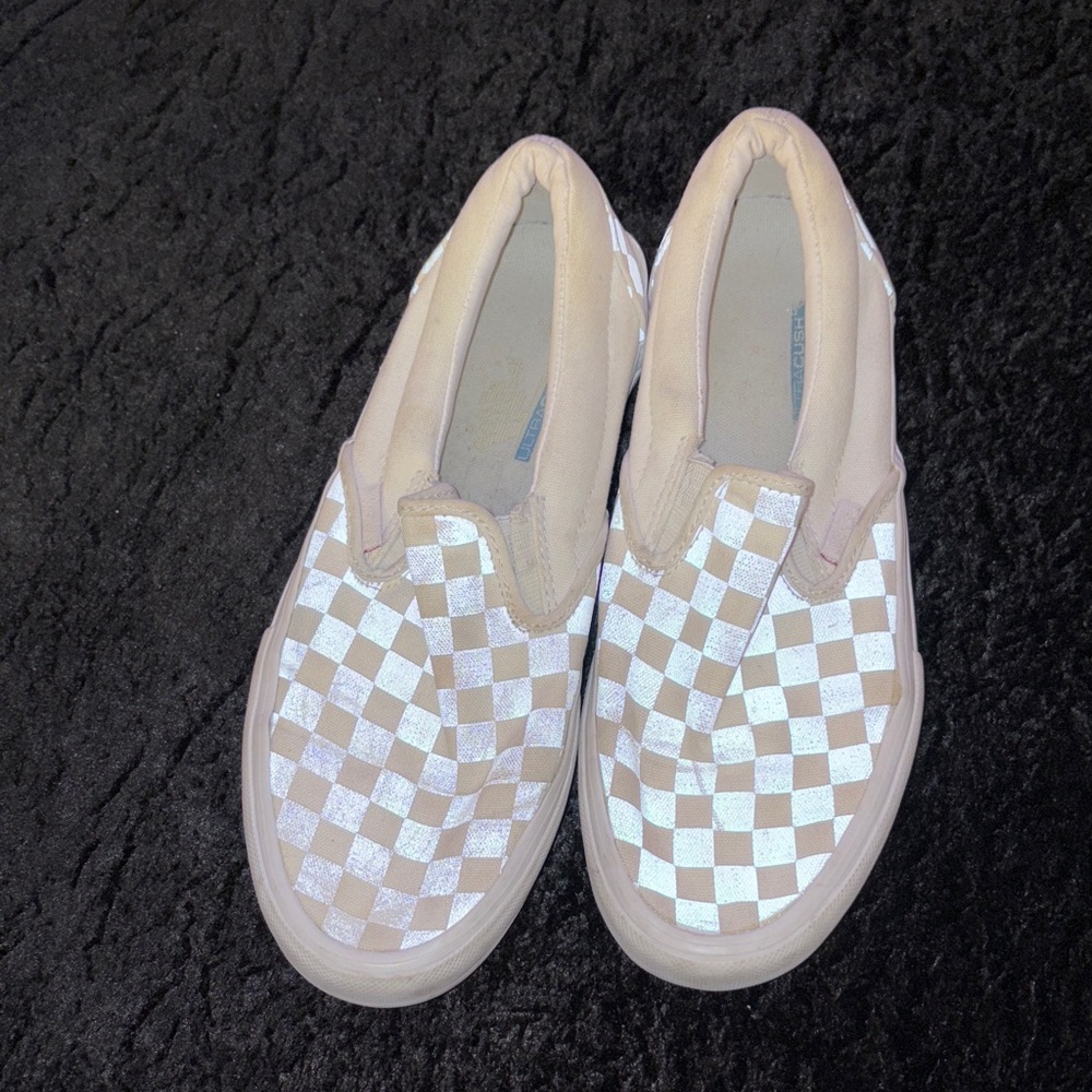 Vans White florescent Checkered Slip-Ons
